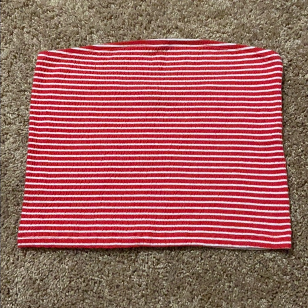 Red and White Striped Tube Top